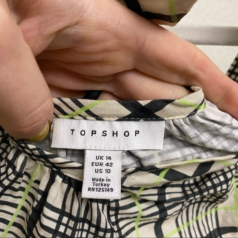 Topshop Smock Blouse in Green Check - Picture 8 of 10